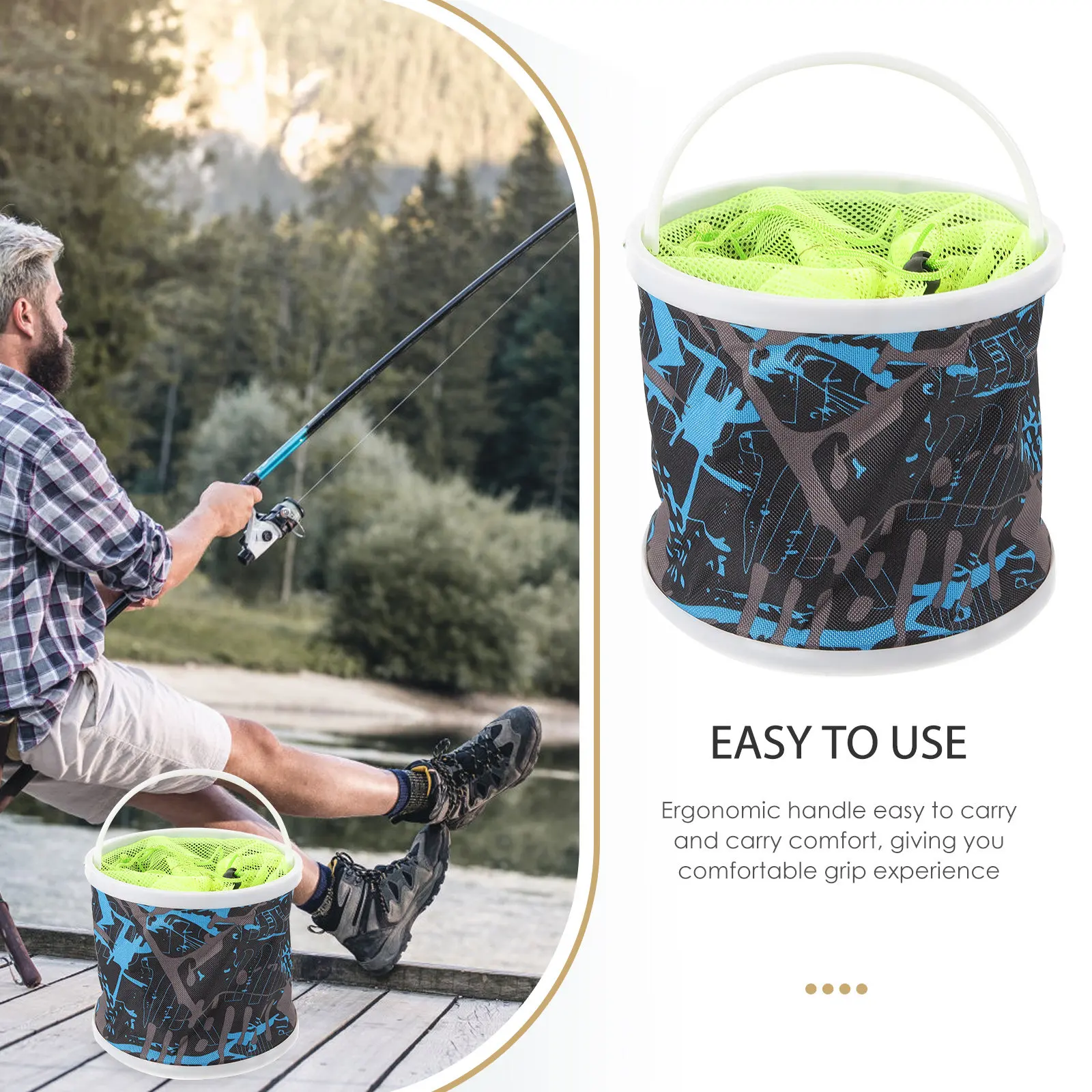 

Складное рыболовное ведро-сетка 2-в-1: портативное, большой емкости, многофункциональное, для кемпинга, хранения живой рыбы