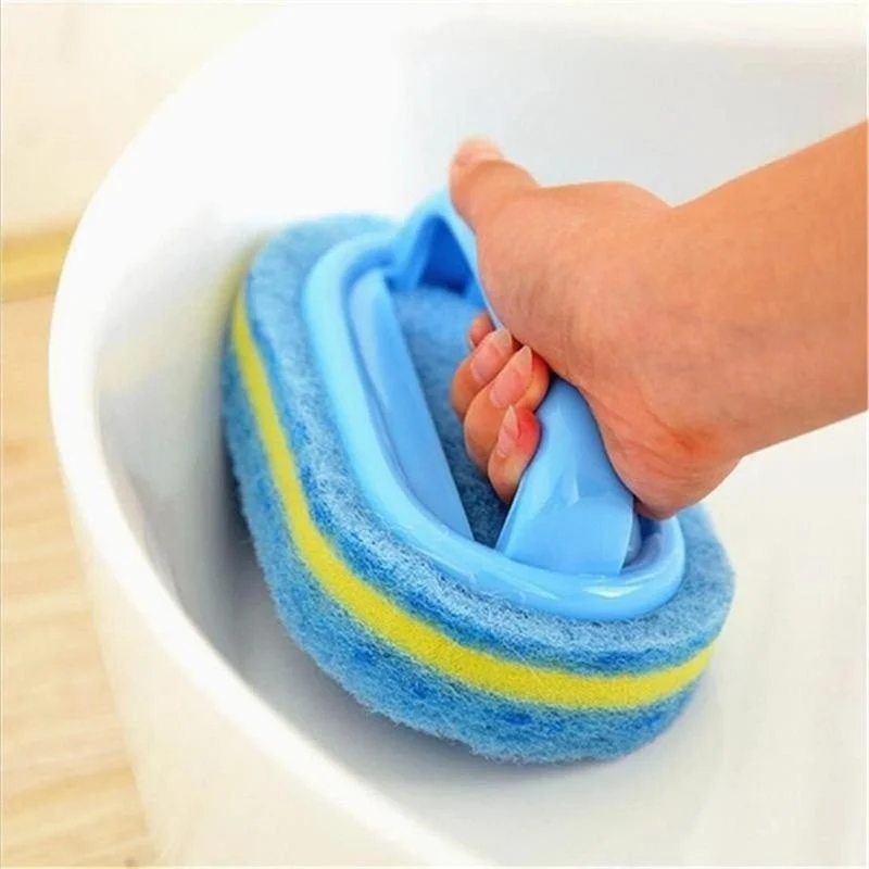 Sponge Cleaning Brush With Handle Bathtub Tile Scrub Brush Kitchen Bathroom Cleaning Sponge Brush Household Cleaning Supplies