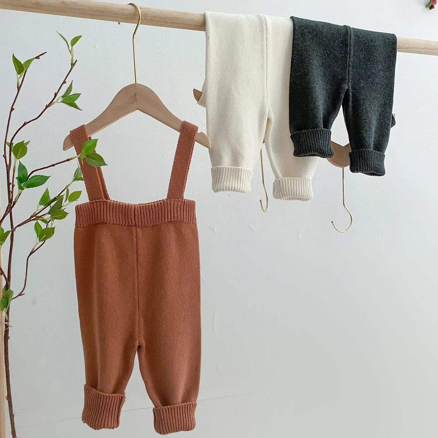 Baby Knitted Strap Pants Autumn Baby Boys Pants Suspender Tight Pants Cotton Baby Girl Pants 0-3T Kids Trousers