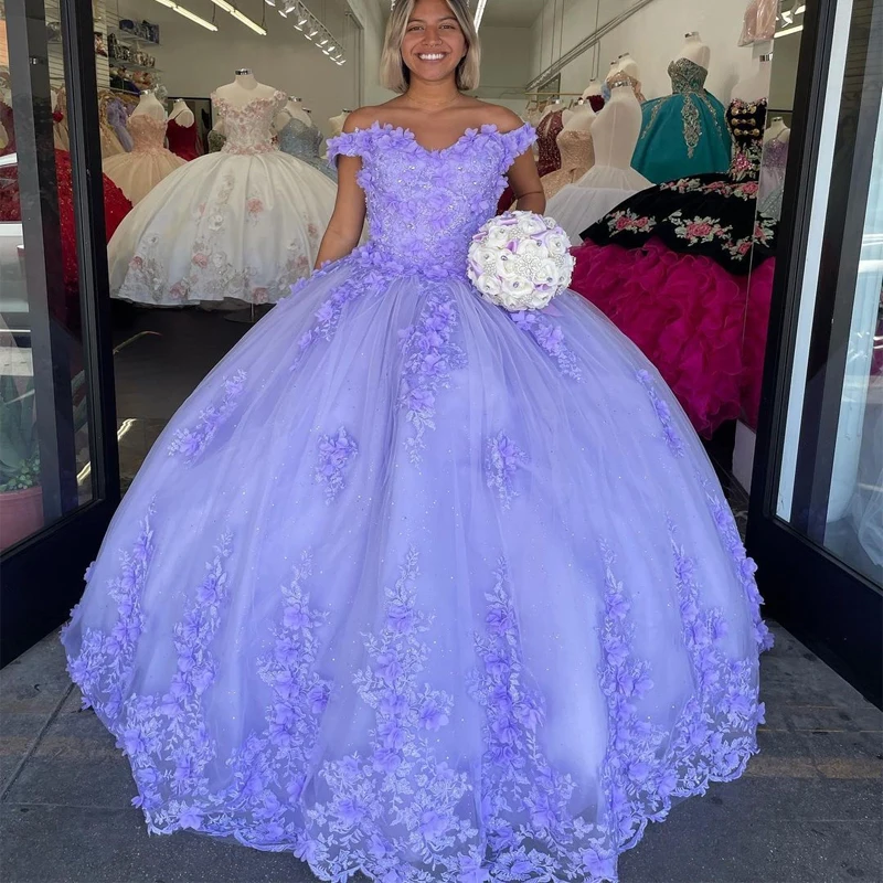 

ANGELSBRIDE Light Purple Quinceanera Dresses Ball Gowns Lace Crystal Applqiues Sweet 16 Years Old Birthday Party Gowns Custom