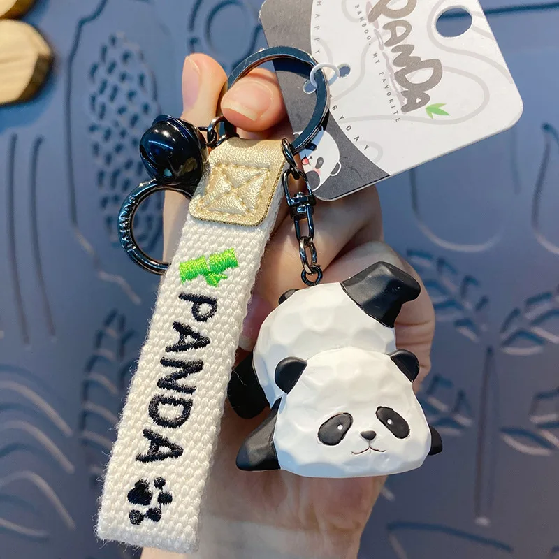 Classic Panda Resin Keychain Creative Cartoon Kawaii Chubby Animal Doll Keyring Couple Cute Keys Bag Car Pendant Keyfob