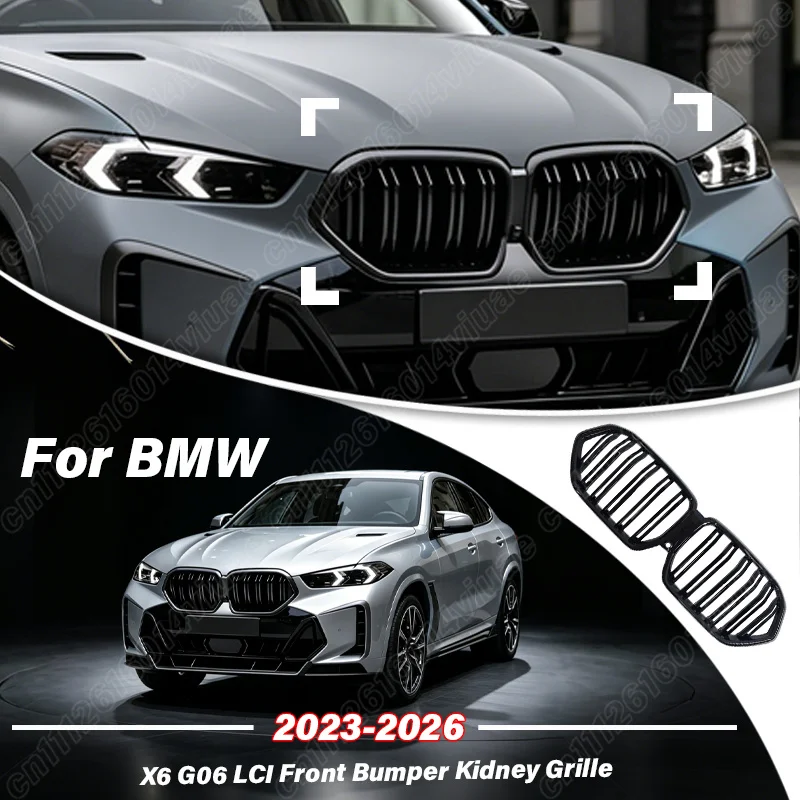 

For BMW X6 G06 LCI 2023 2024 2025 2026 Double Slat Front Bumper Kidney Grille Trim Exterior Body Kit Car Tuning Accessories