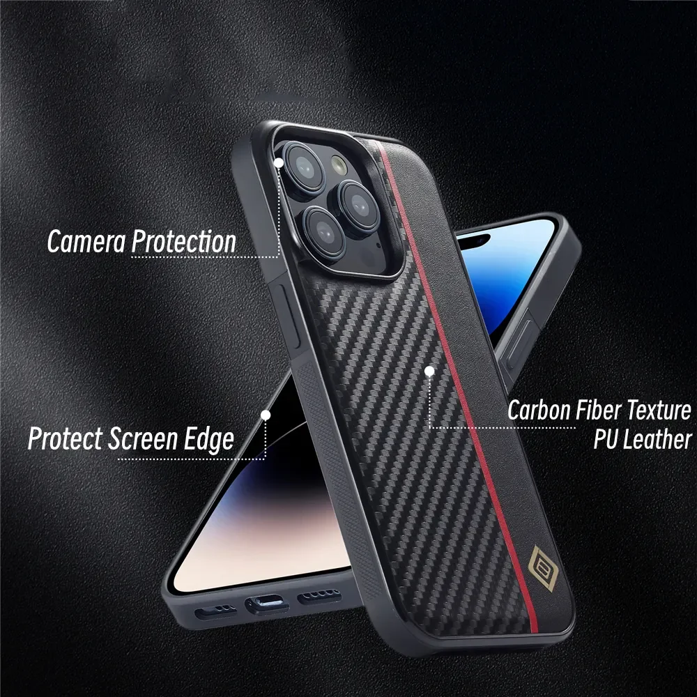 Carbon Fiber Leather Case for iPhone 14 15 11 12 13 Pro Max XR Xs 7 8 Plus Se 2020 2022 Shockproof Hybrid Cover