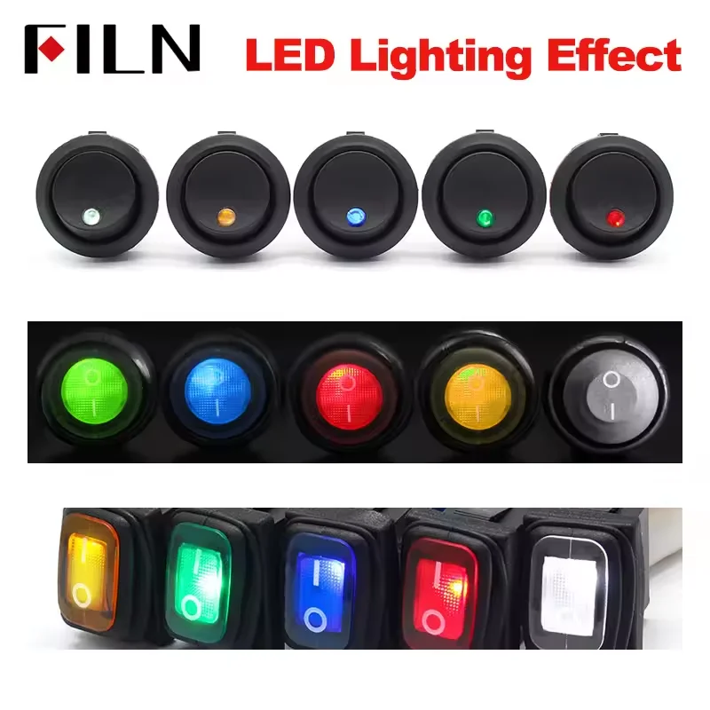 

FILN 5Pcs KCD1 15A Blue Red Green mini round illuminated toggle switch latching 3pins on off boat rocker switch
