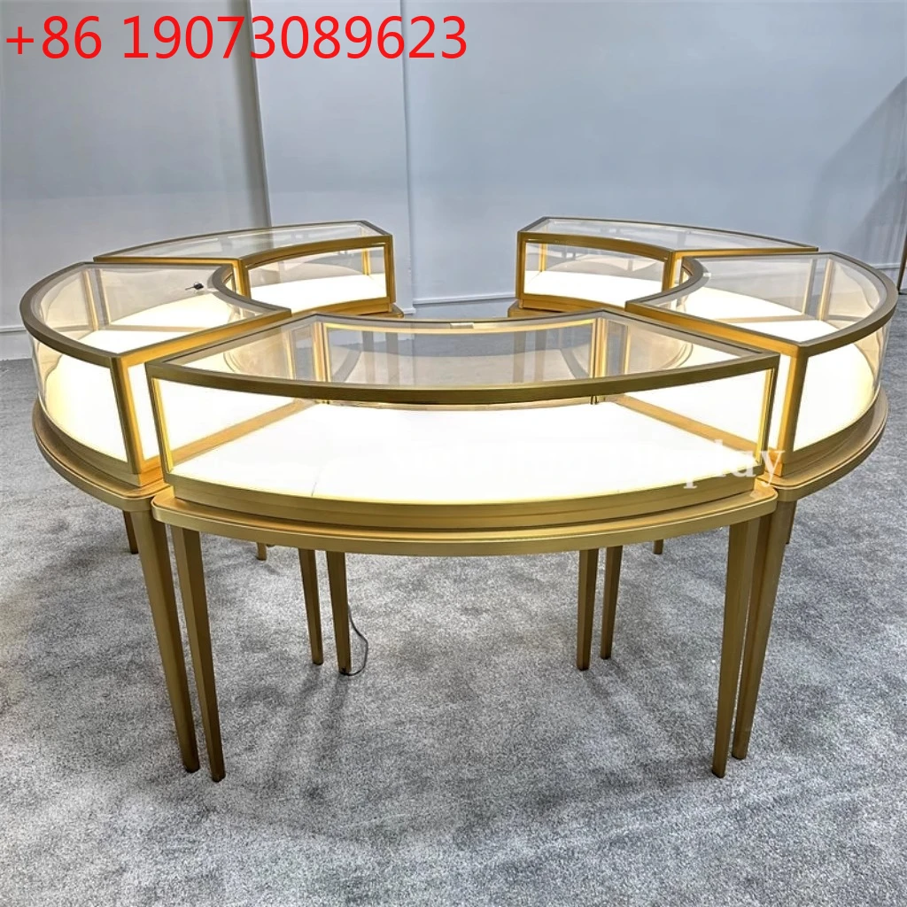 

High-end fan-shaped jewelry display cabinet gold jewelry display cabinet special-shaped glass display cabinet