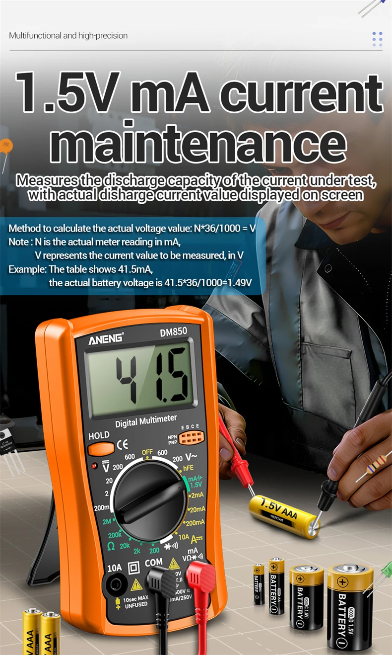Multifunktionales ANENG DM850 Multimeter, 1999 Zähler, Summer, Datenhaltefunktion, Transistor, Haushaltsstromkreis, Elektrisches Reparaturmessgerät, Werkzeuge – Detail 6