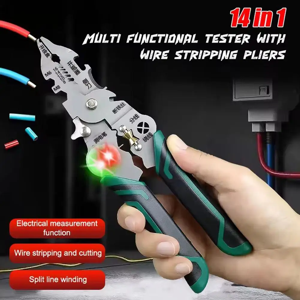 

Многофункциональные плоскогубцы для электриков 14-в-1 с тестером напряжения, кабельный резак, инструмент для зачистки проводов, профессиональный бытовой электрический инструмент