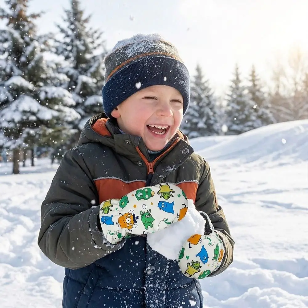 Fashion Warm Children Ski Gloves Non-slip Windproof Snow Gloves Waterproof Thickened Kids Winter Mittens Mountaineering