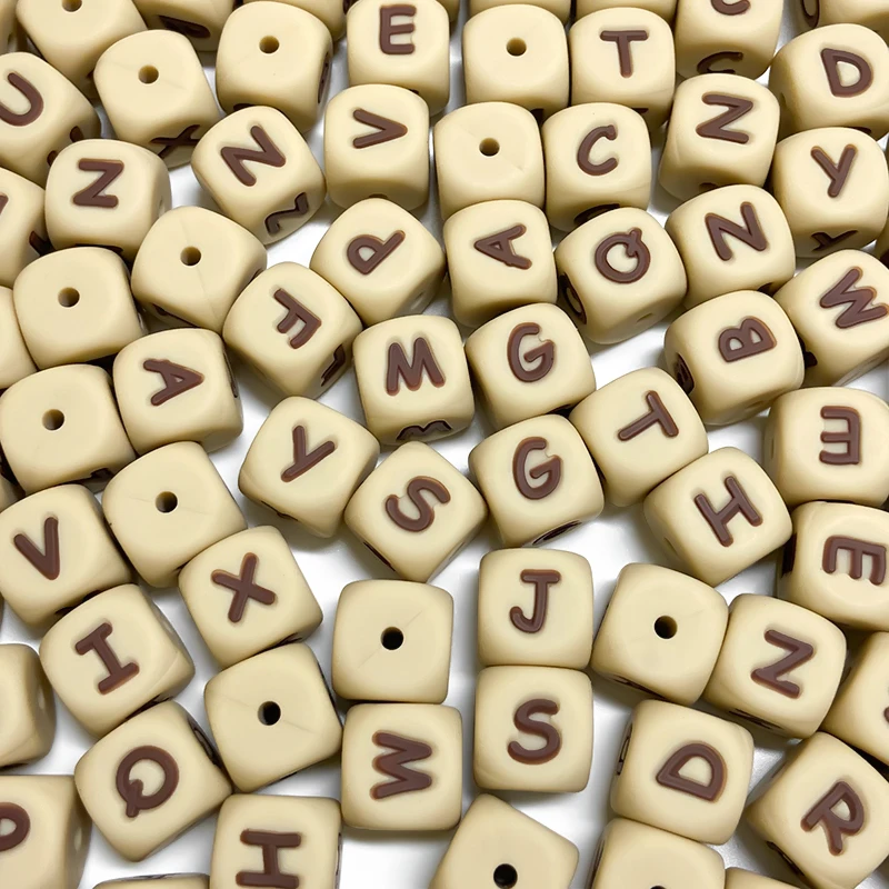 50pcs 12mm Silicone Beads Khaki Letters Pacifier Personalized Name English Alphabet Beads for Jewelry Making Chain Necklace