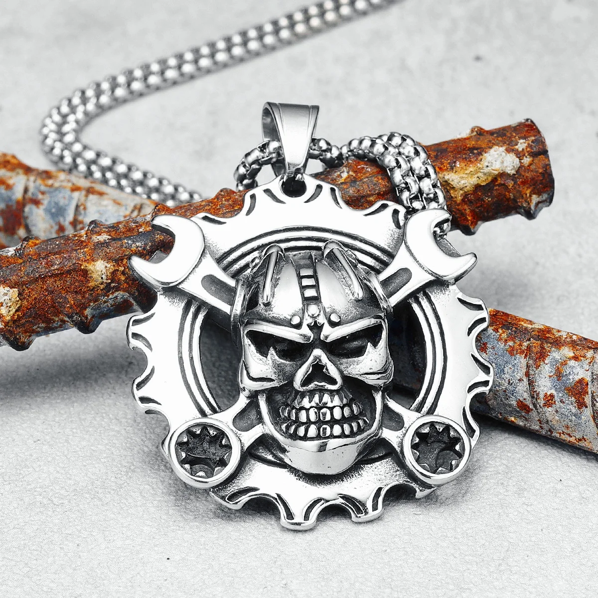 316L Stainless Steel Necklace Hip Hop Gear Skull Men Pendant Chain Heavy Metal Rock Punk for Boyfriend Biker Rider Jewelry Gift