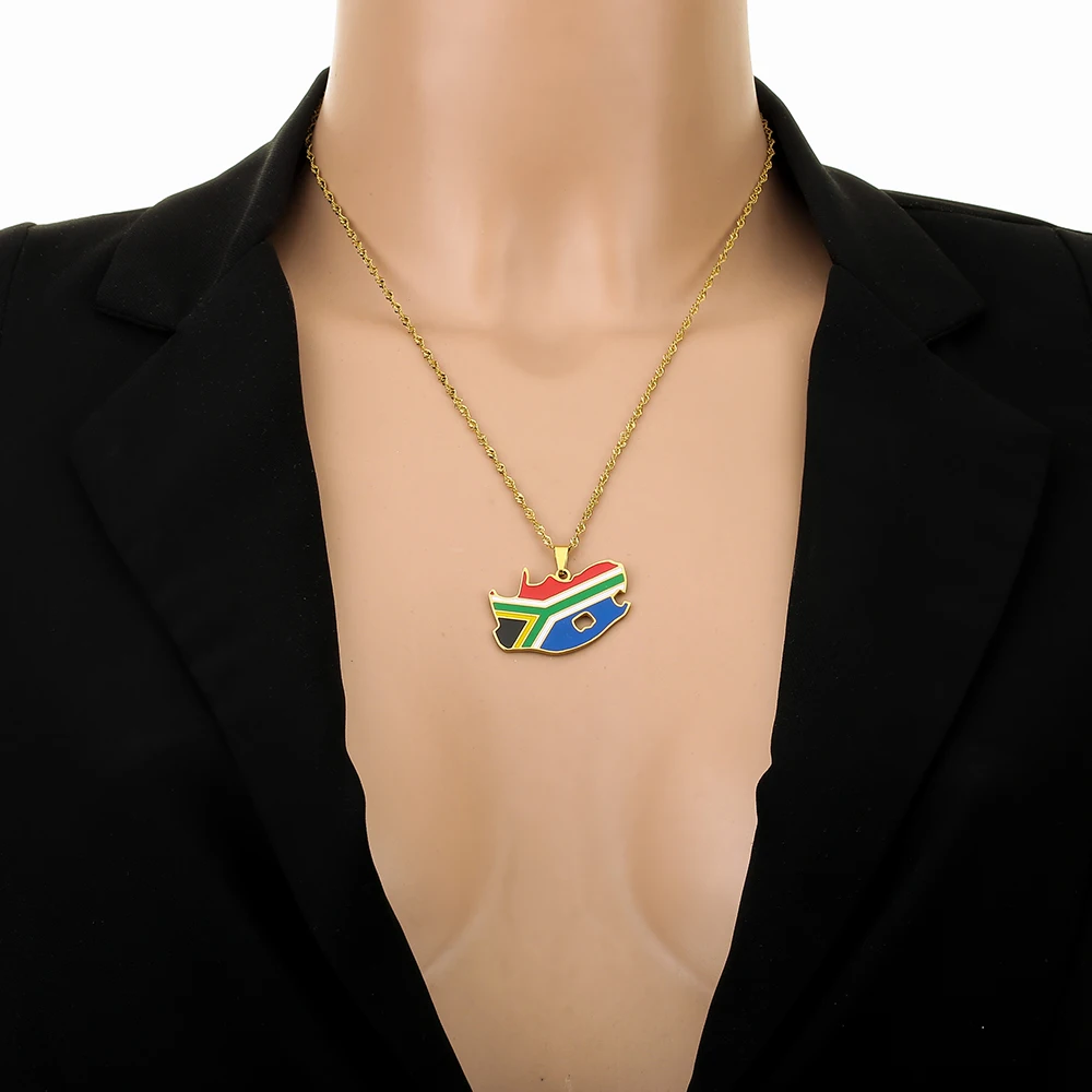 Mode Zuid-Afrika Kaart Vlag Hanger Ketting Rvs Mannen Vrouwen Afrikaanse Kaarten Sieraden Gift