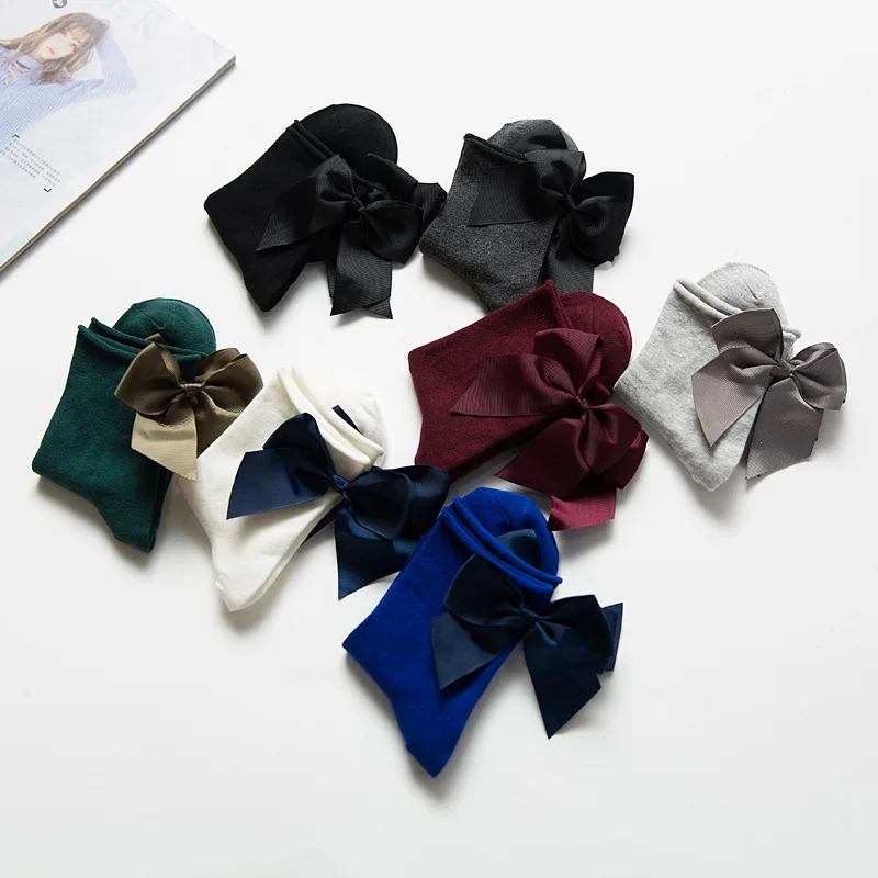 

Japanese Socks Female Bow Tie Mori Sweet Girl Lolita Student Solid Color Socks New Fashion Bow Christmas Gift Lotus Leaf Socks