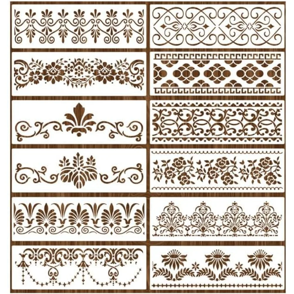 

12 Pcs Cake Decoration Stencils Templates - Floral Wedding Stencil, Molds for Hollow Lace Cookie Dessert - DIY Baking Too