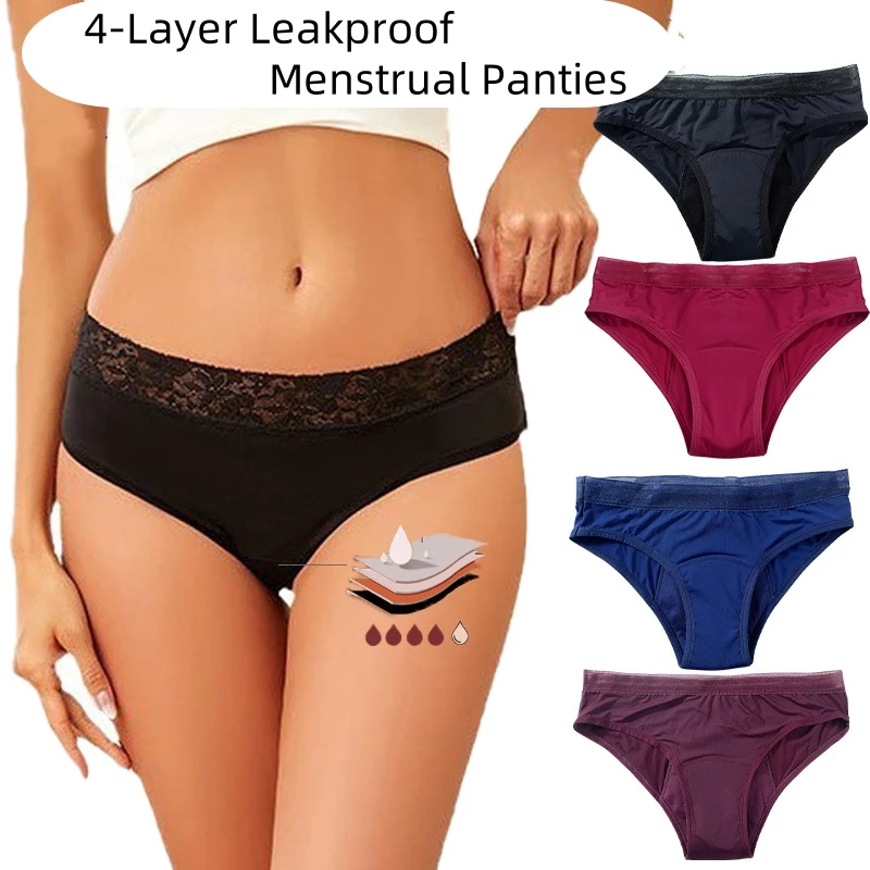 Seamless Cotton Menstrual Panties 4-Layer Leakproof Fast Absorption Women Period Panties Mid-Rise Incontinence Undies