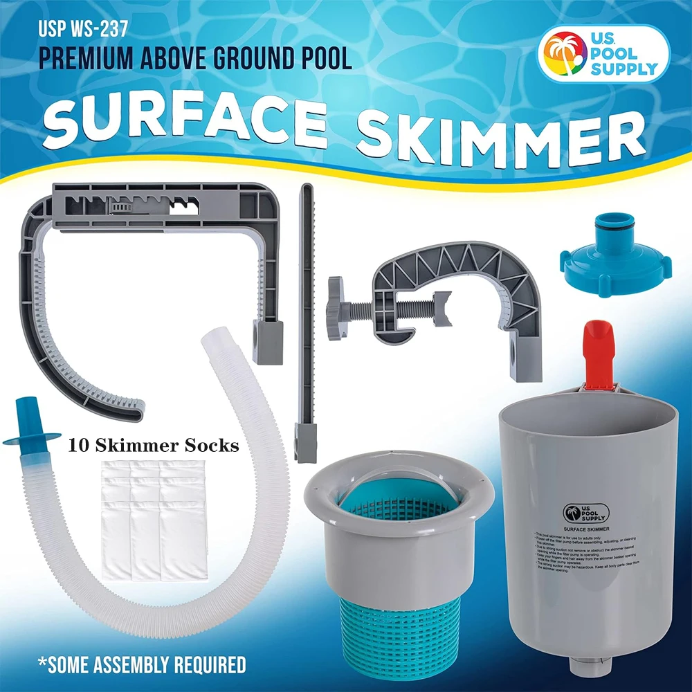 Above Ground Pool Skimmer, Wall Mount Floating Surface Skimmer with Removable Skimmer Basket & 10 Skimmer Socks For Intex Pools