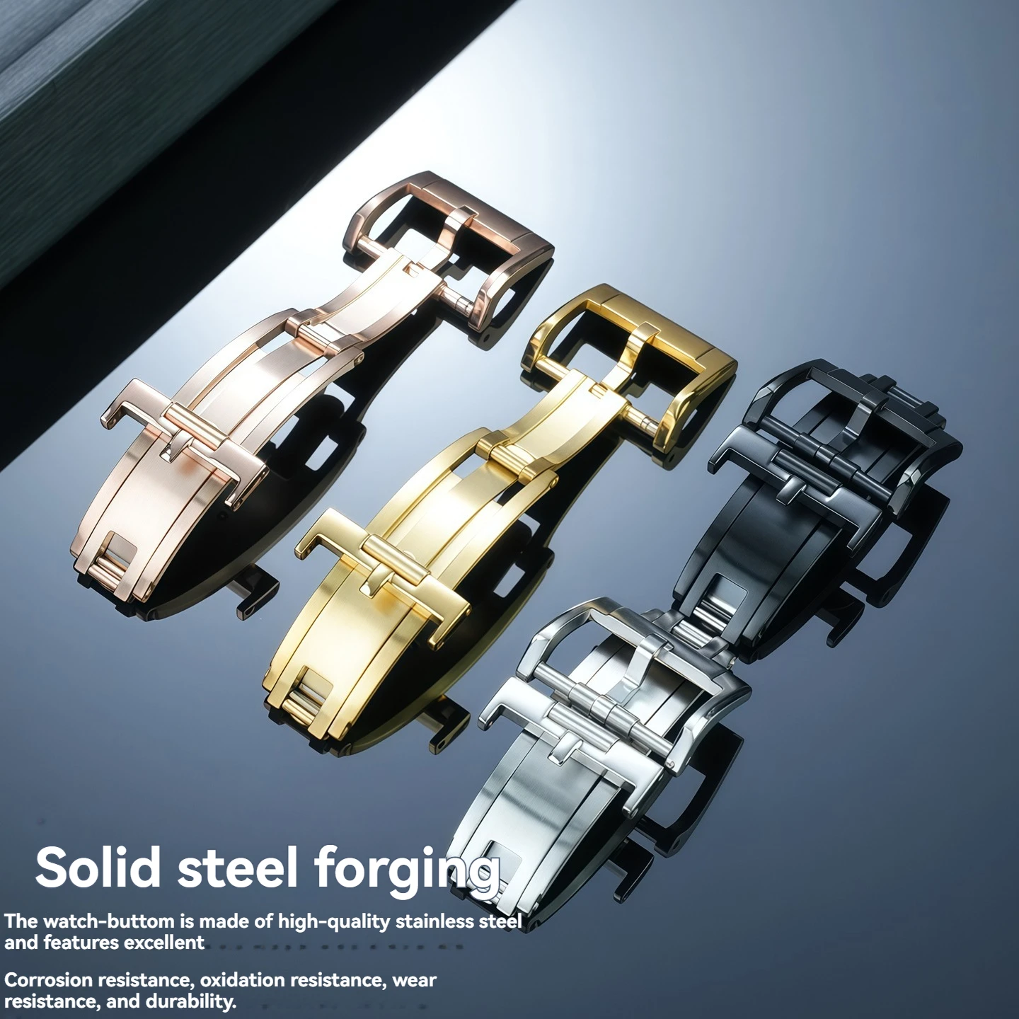 New Solid Stainless Steel Double-Pull Folding Buckle, Multiple Sizes (16mm, 18mm, 20mm) – Universal Belt Accessories