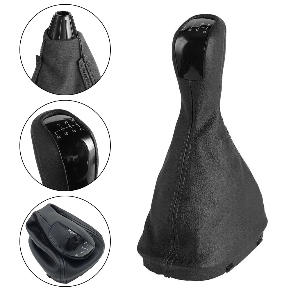 6 Speed Gear Lever Hand Ball Dust Cover Set Gear Shift Knob Shifter Lever For Mercedes-Benz C-Class W203 2000-2007 Leather ABS