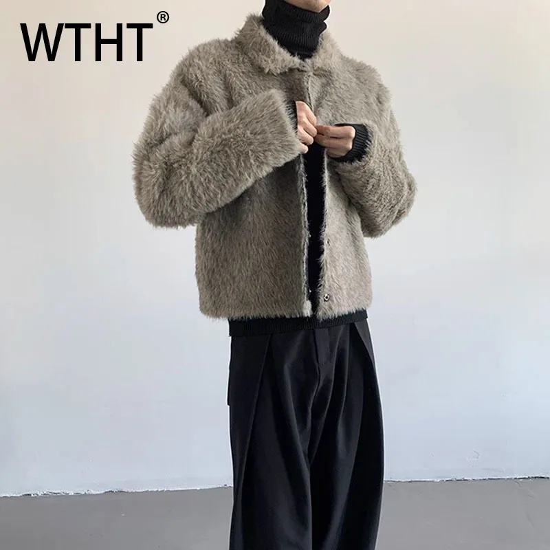 

WTHT Fashion Men's Solid Color Loose Turn Down Collar Coats Trendy Long Sleeves Single Breasted Jackets Male 2025 Autumn 2A1985