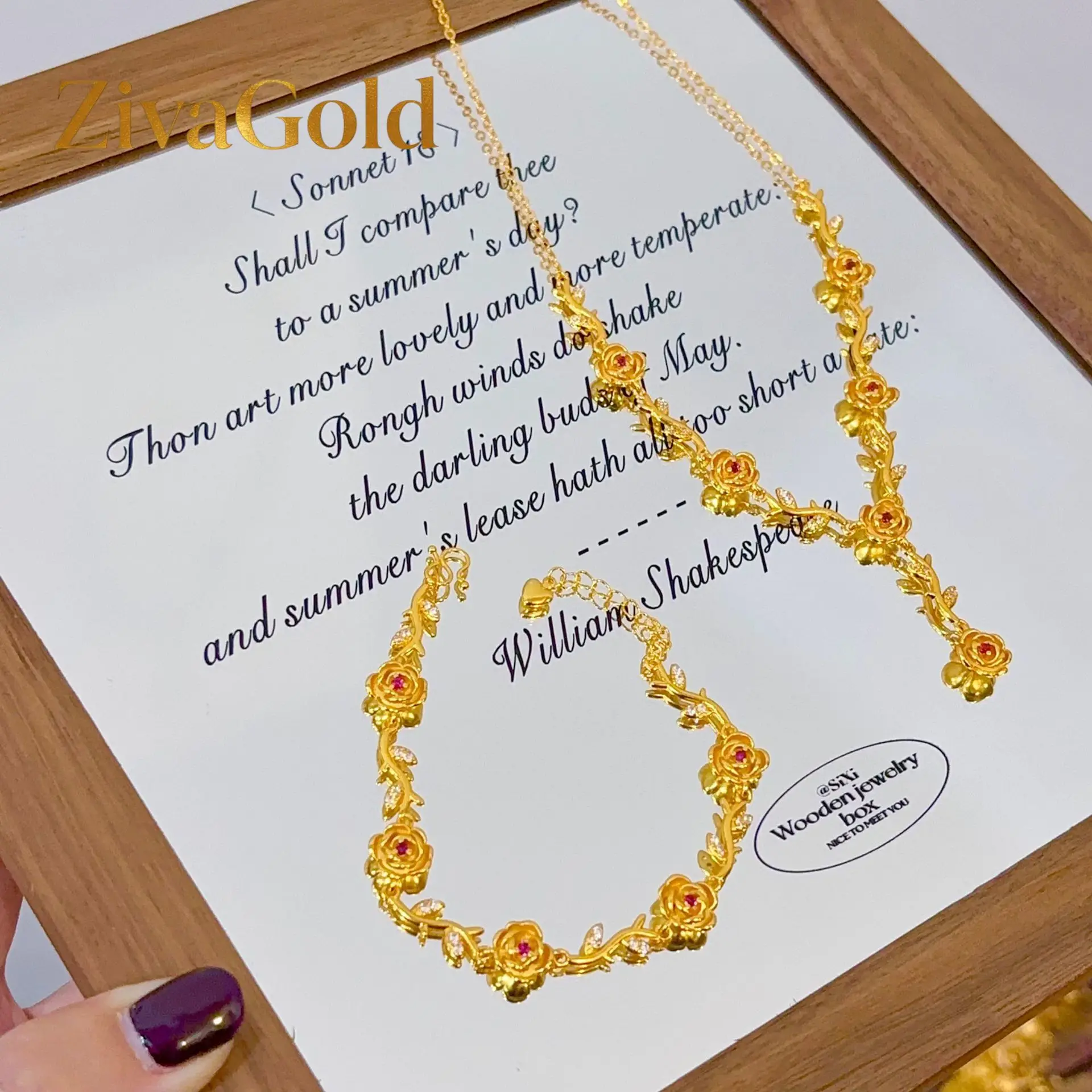 

ZivaGold Luxury 24K 9999 Pure Gold real gold Women's Bracelet Red Diamond Rose Branches Necklace Clavicle Chain