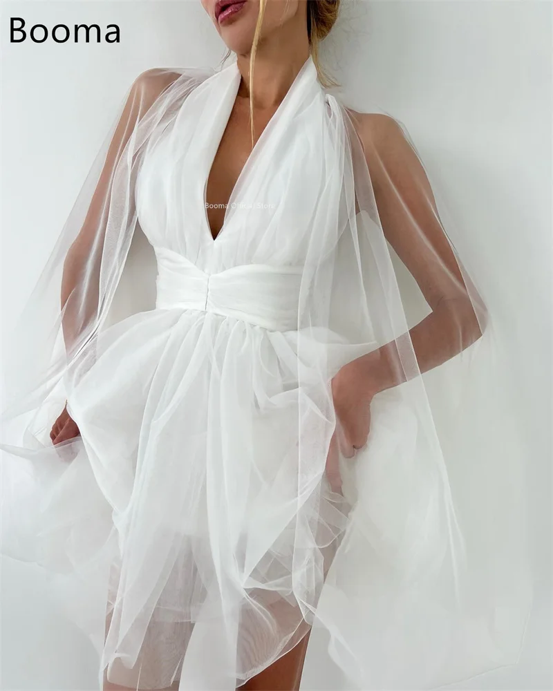 Booma فساتين لحضور الحفلات الموسيقية البسيطة على شكل حرف v فساتين رسمية للنساء طيات صغيرة تول بدون أكمام فستان سهرة مخصص 2025 #3