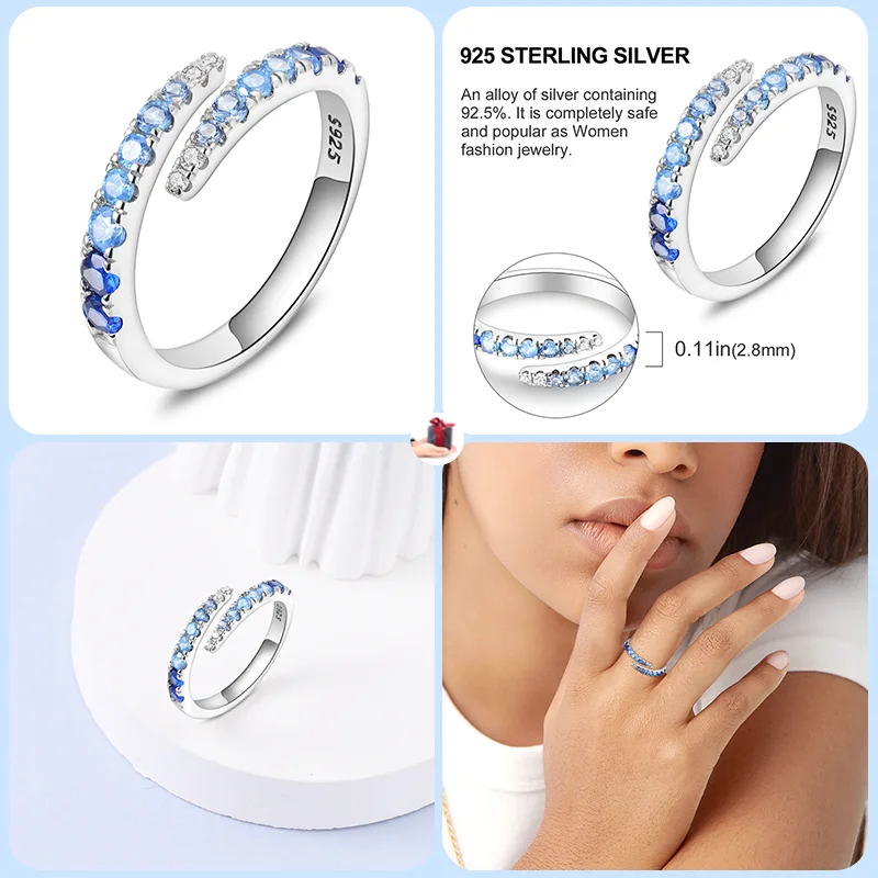 925 Sterling Silver Blue Snowflake Star Eye Sparkle Zircon Women's Ring Exquisite Engagement Wedding Party Memorial Jewelry Gift