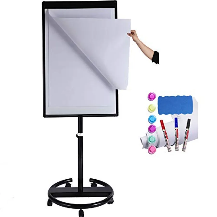 

40 X 28 Inch Mobile Magnetic Whiteboard on Wheels Rolling Dry Erase Board Easel on Height Adjustable Stand with Flipchart Paper