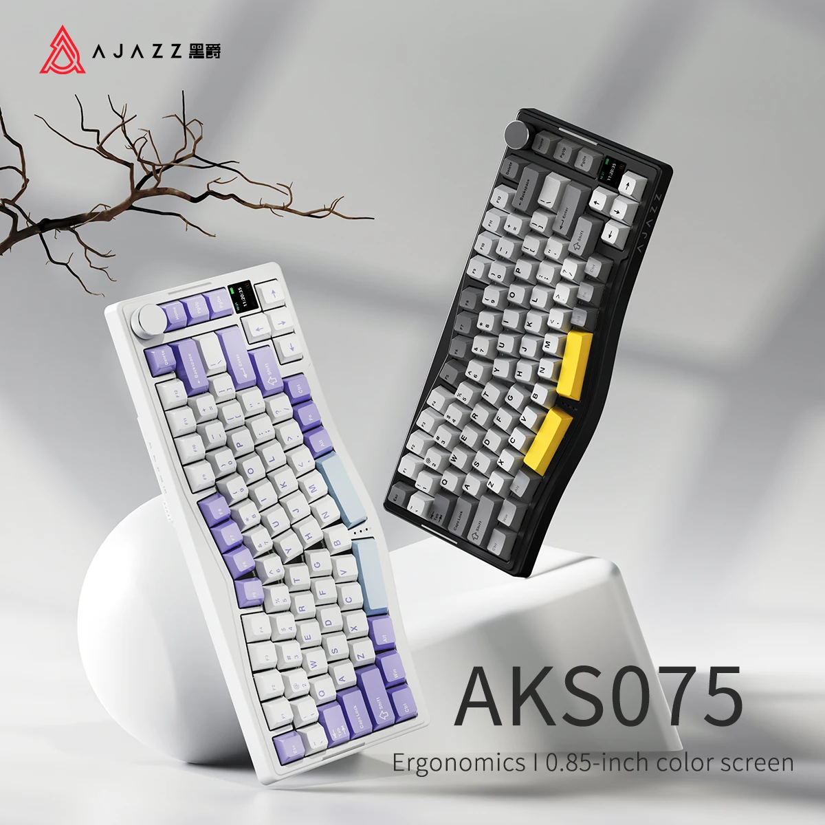 AJAZZ AKS075 Mechanical Keyboard Customized Alice Ergonomic Hot Swap DIY TFT Display RGB 5000mAh BT 2.4G Wireless Keyboard