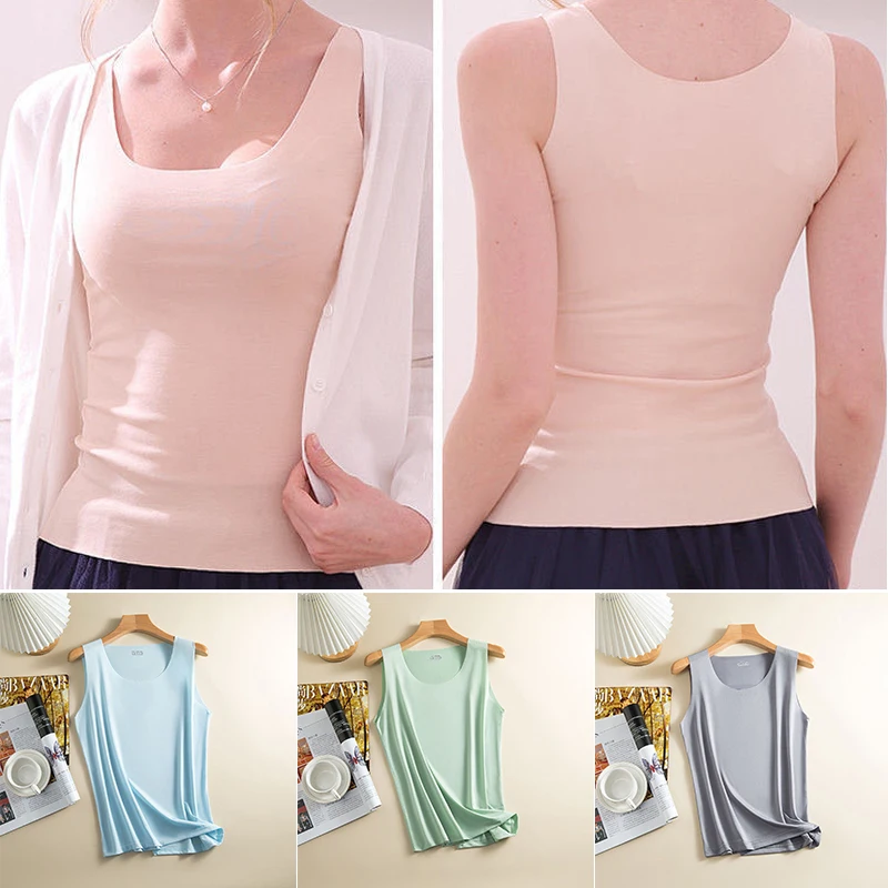 Hot Sale! Women Ice Silk Seamless Tank Tops Sleeveless O-Neck T Shirts Solid Color Bottoming Vest Basic Breathable Sports Top