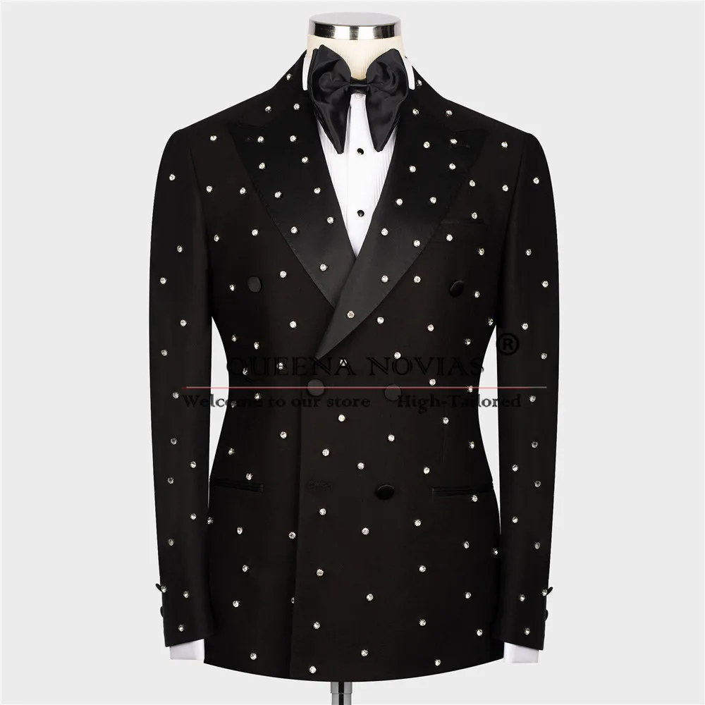 Luxury Crystals Beaded Boy Suits Wedding Double Breasted Jacket Pants 2 Pcs Kids Dress Customized Costume Enfant Garçon Mariage