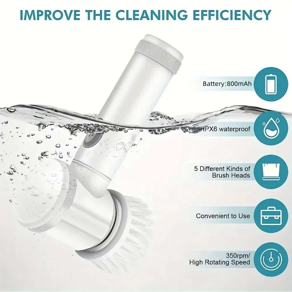 Smart  Five in One Multifunctional Electric Cleaning Brush for Bathroom Washing and Kitchen Cleaning Tools