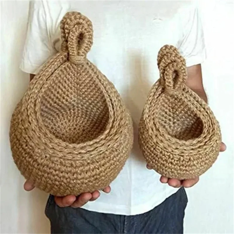 XS-XXL Wall-mounted Sundries Storage Bag Hanging Wall Vegetable Fruit Baskets Organize Bag Jute Eco Teardrop Kitchen Organizer