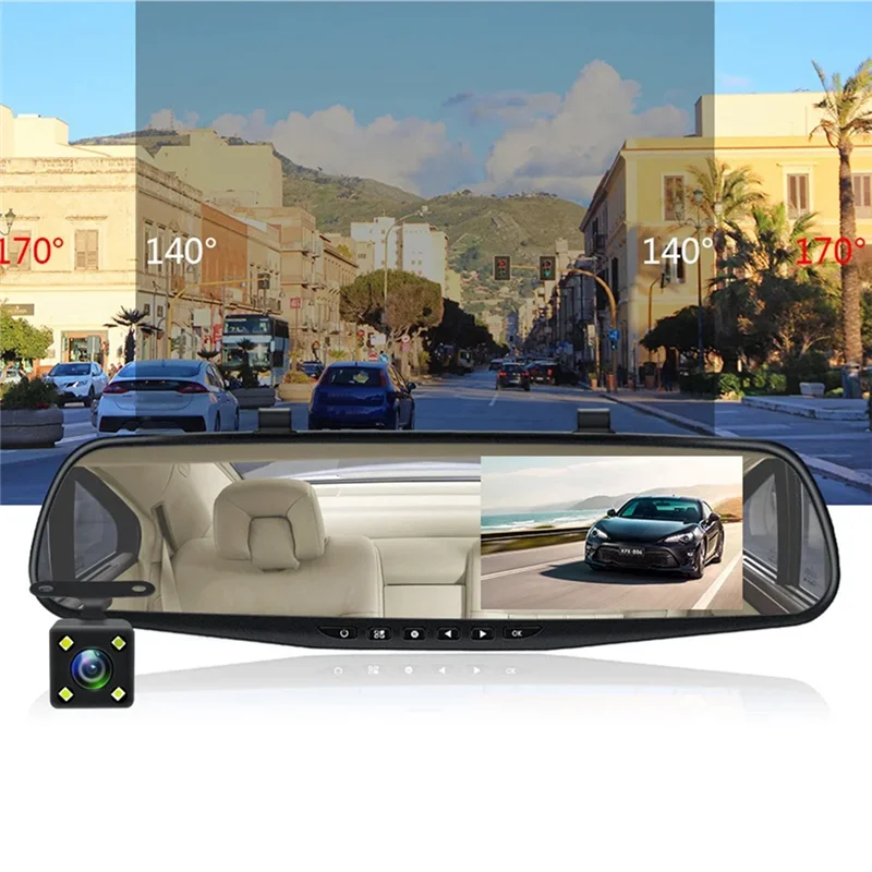 A13F-Dashcam مرآة بيضاء Dvr 4.3 بوصة داش كاميرا FHD 1080P مسجل تلقائي دعم كاميرا الرؤية الخلفية مسجل فيديو