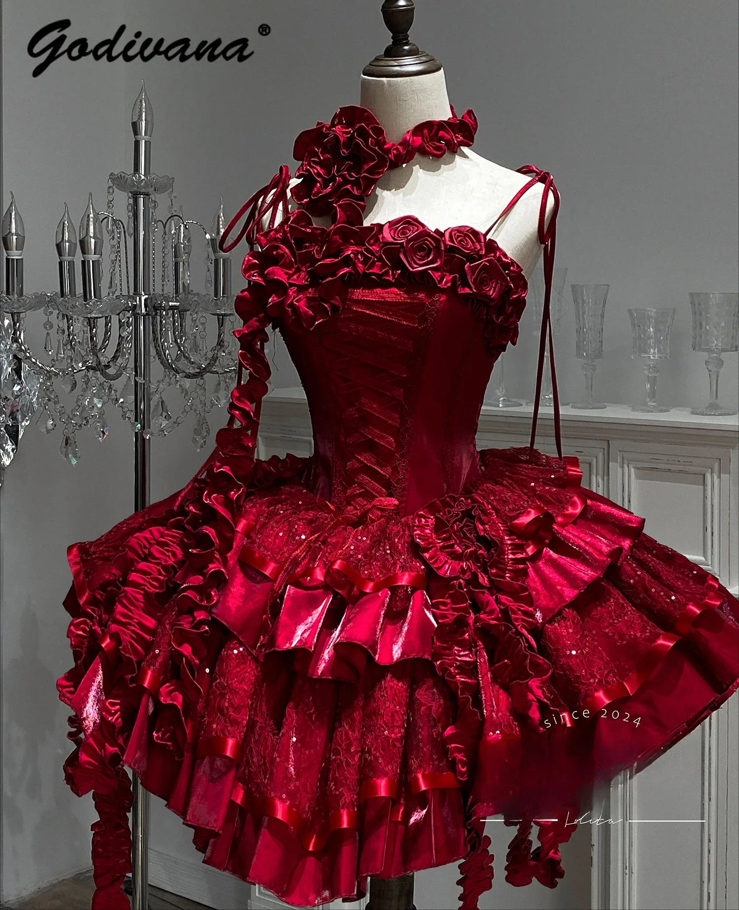 Original Lolita Dress New Christmas New Year Goth Red Fish Bone Jsk Dress Halloween Cosplay Dark Original Lolita Dress New Christmas New Year Goth Red Fish Bone Jsk Dress Halloween Cosplay Dark