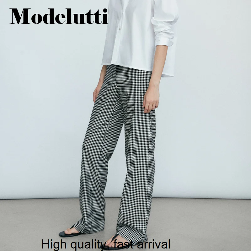 

New Spring 2023 Autumn Fashion Plaid Trousers Suit Straight Pants Women Loose Simple Temperament Casual Bottoms Female