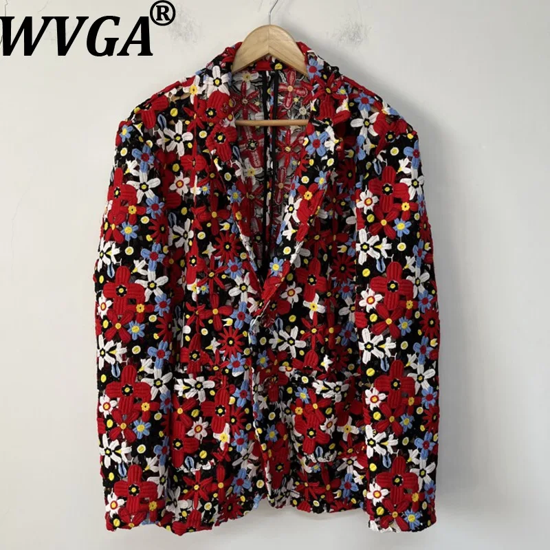 

WVGA Spring Autumn Floral Embroidery Hollow Out Contrasting Colors Blazer For Man Niche Chic Turn-Down Collar Jackets Ins W21357