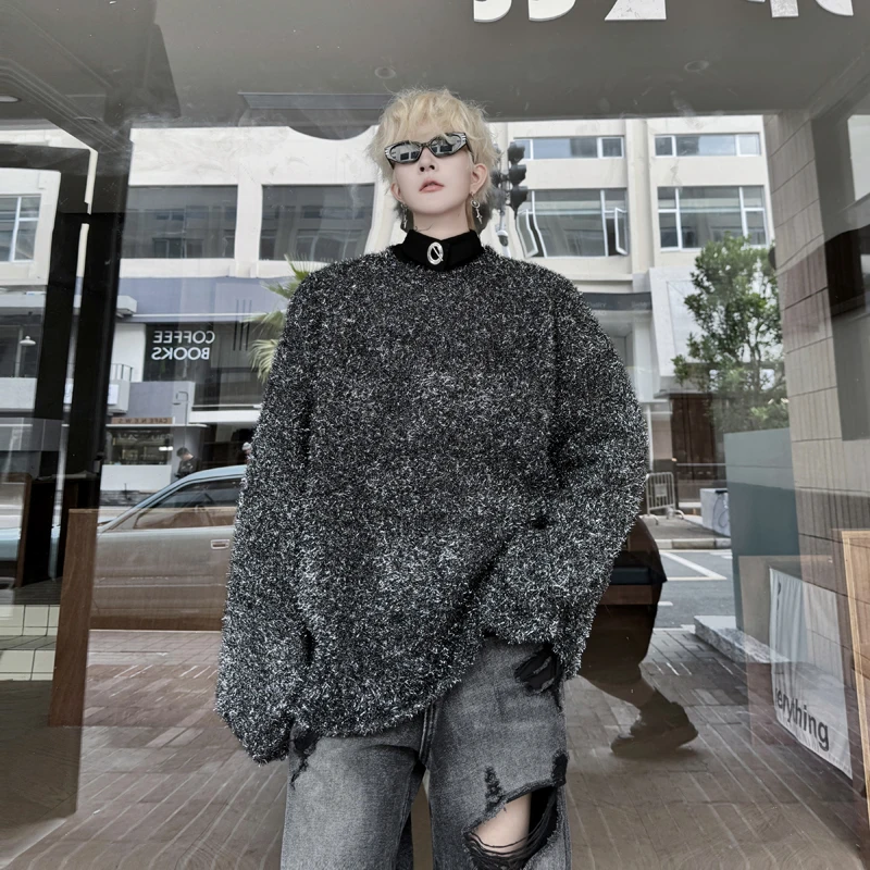 

Men's round Ne Knitwear Winter Thiened Glass Fiber Hoodie Long Sve Casual Top Faionable Color Loose Fit Sle