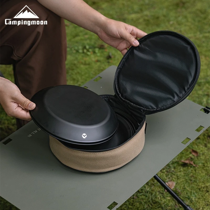 

CAMPINGMOON BKS397-2S Black Color Portable 4 in 1 Camping Dishes Set Stackable Stainless Steel Camping Plates and Bowls Sets