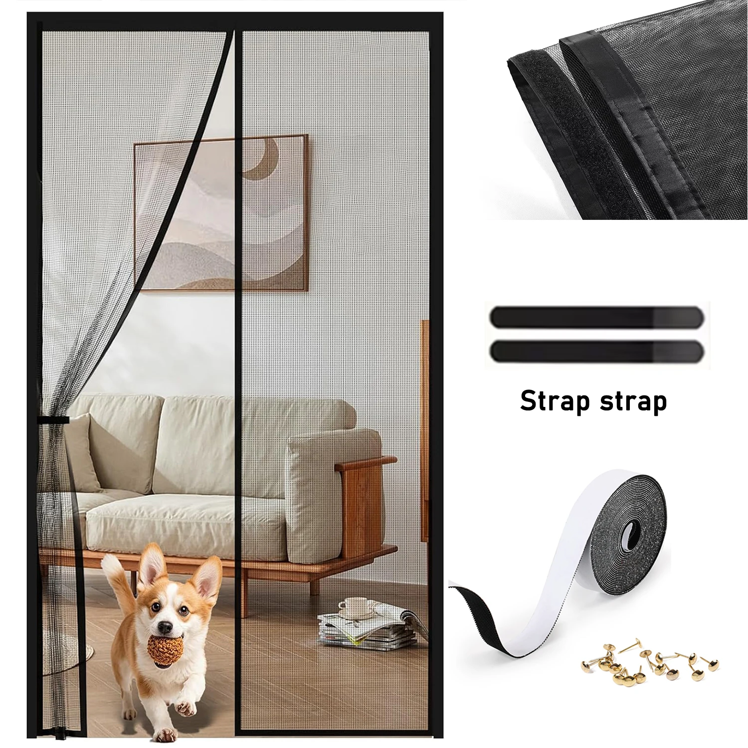 

Magnetic mosquito curtain, non perforated self-adhesive mosquito net, household fine mesh insect and fly screen door