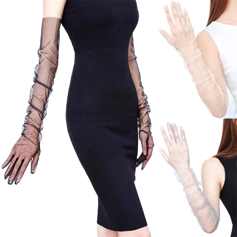 Transparent Sunscreen Sexy Driving Gloves Women Gloves Ultra Thin Dress Gloves Sheer Tulle 70cm Long Female Gloves Women Gloves