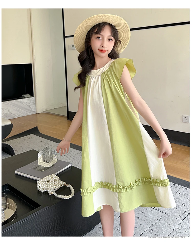 Neues Sommerkleid in hoher Qualität für Kinder, ärmelloses Patchwork-Baumwollkleid für junge Mädchen im Alter von 5 6 7 8 9 10 11 12 13 14 Jahren. – Detail 6