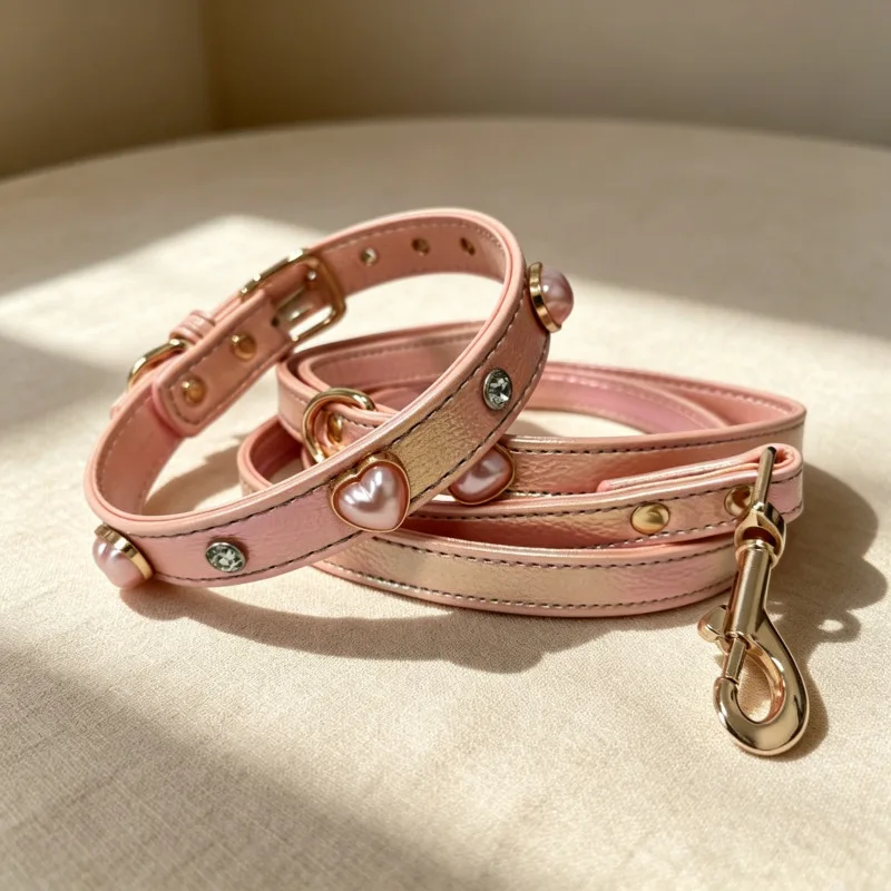 Gradient Pet Collar Leash Set - Eco PU Leather Dog Collar Adjustable Pet Collar for Small Medium Dogs