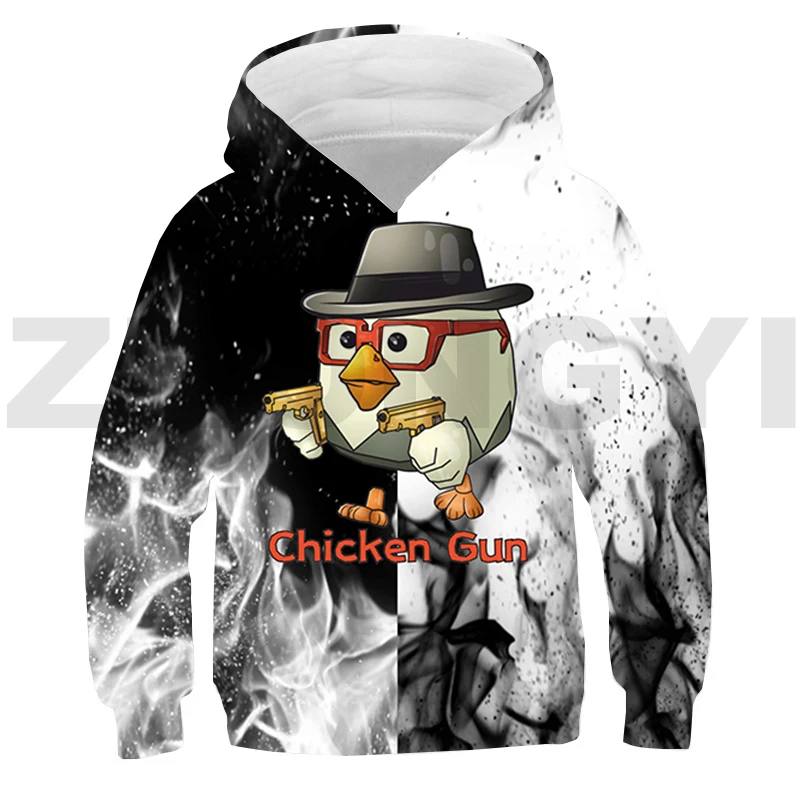 3D Anime Chicken Gun Hoodie Teenager Streetwear Children Lounge Wear Oversized Pullover Sweatshirt Kids Chicken Gun Game Clothes