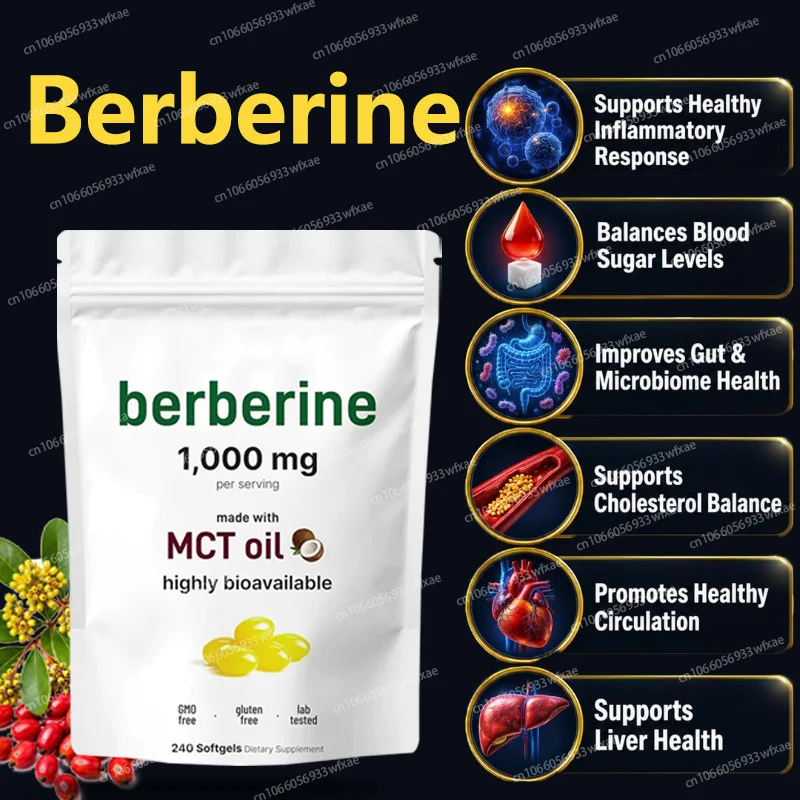 1000mg Berberine Supplement 240Capsules with MCT Oil Supports Immune System, CardiovascularHeart & Gastrointestinal Wellness