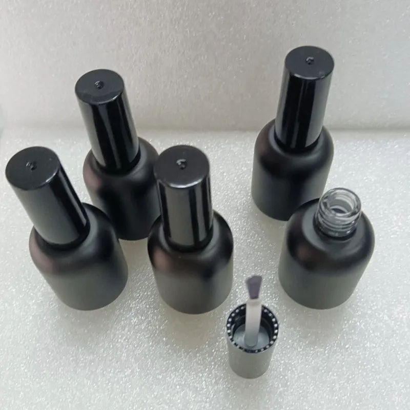 5 Stück 20 ml Glas-Nagellackflaschen, leer, mattschwarz, nachfüllbare Nagellackbehälter mit Pinsel und Verschluss – Detail 4