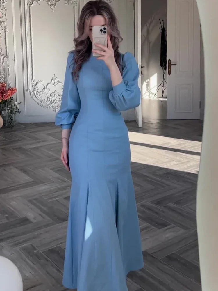 Eid Party Dress for Women Vestidos Abaya Dresses Slim Fit Solid Jalabiya Ramadan Morocco Dubai Kaftan Islam Arab Long Robe 2024