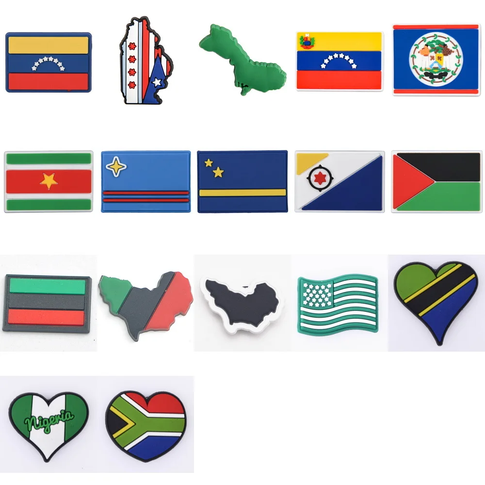 

Pop 2024 Colorful Flag Country Shoe Decoration Heart Shoe Charms Map Section Bracelet Accessories Kids Teens Boys Girls Gifts