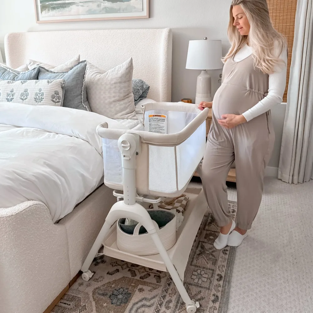 3 in 1 Baby Bedside Bassinet Sleeper, Baby Bassinet with Rocking and 5 Heights Adjustable