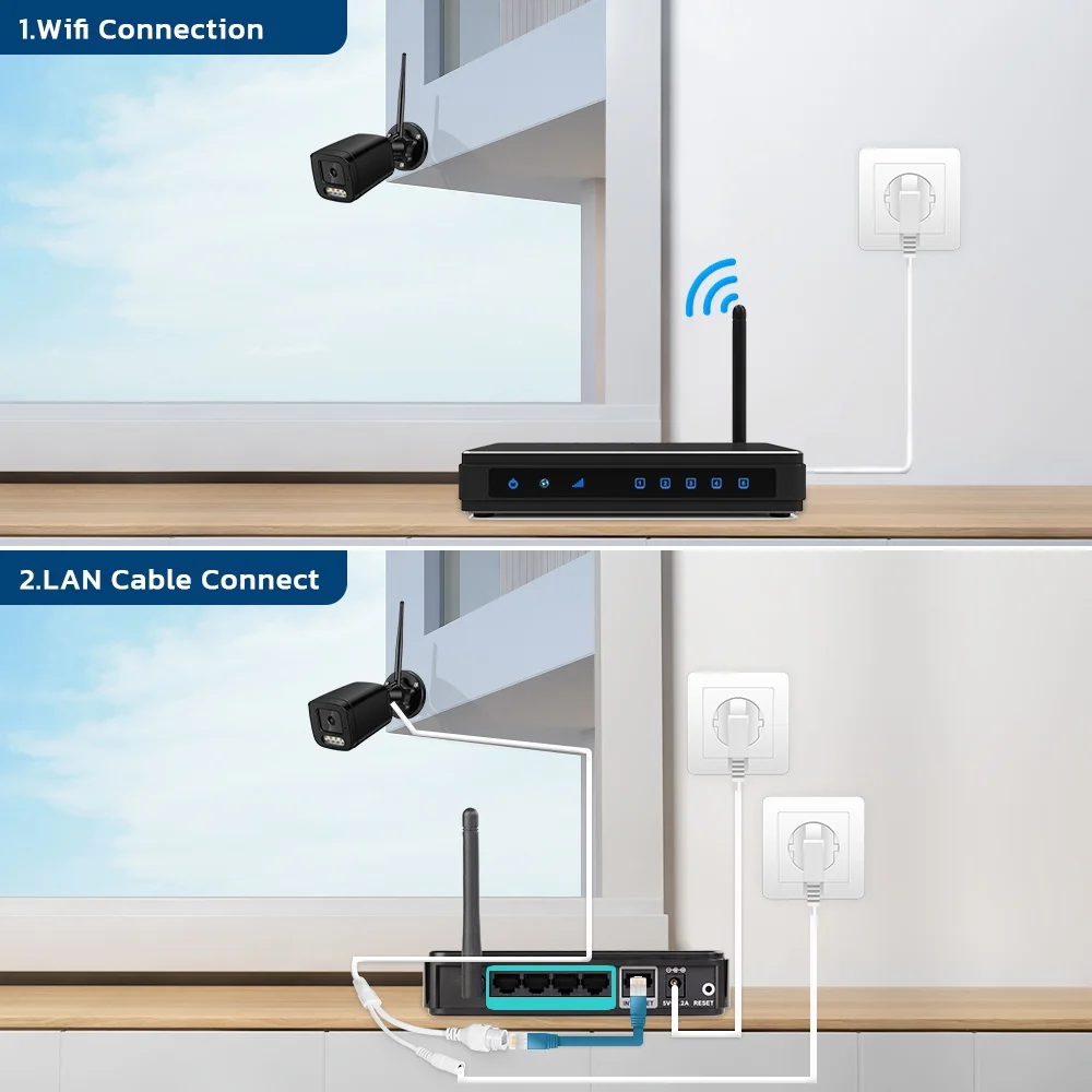 ABUNTU-Caméra de surveillance extérieure IP WiFi 4K 8MP, dispositif de sécurité sans fil, avec vision nocturne et audio, en métal, détection