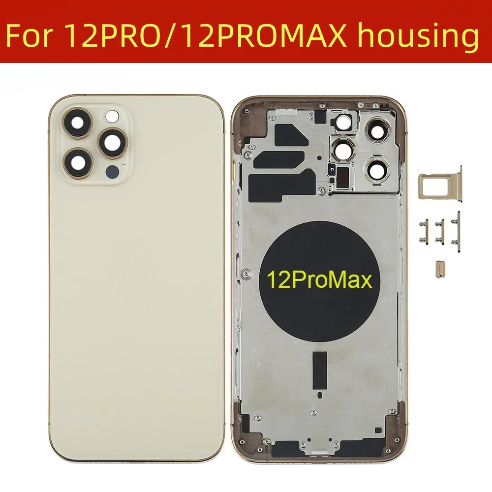 For Iphone 12 Pro Max 12Pro Housing Cover Battery Door Rear Chassis Middl Frame With Back Glass + Side Buttons + Sim Chuck