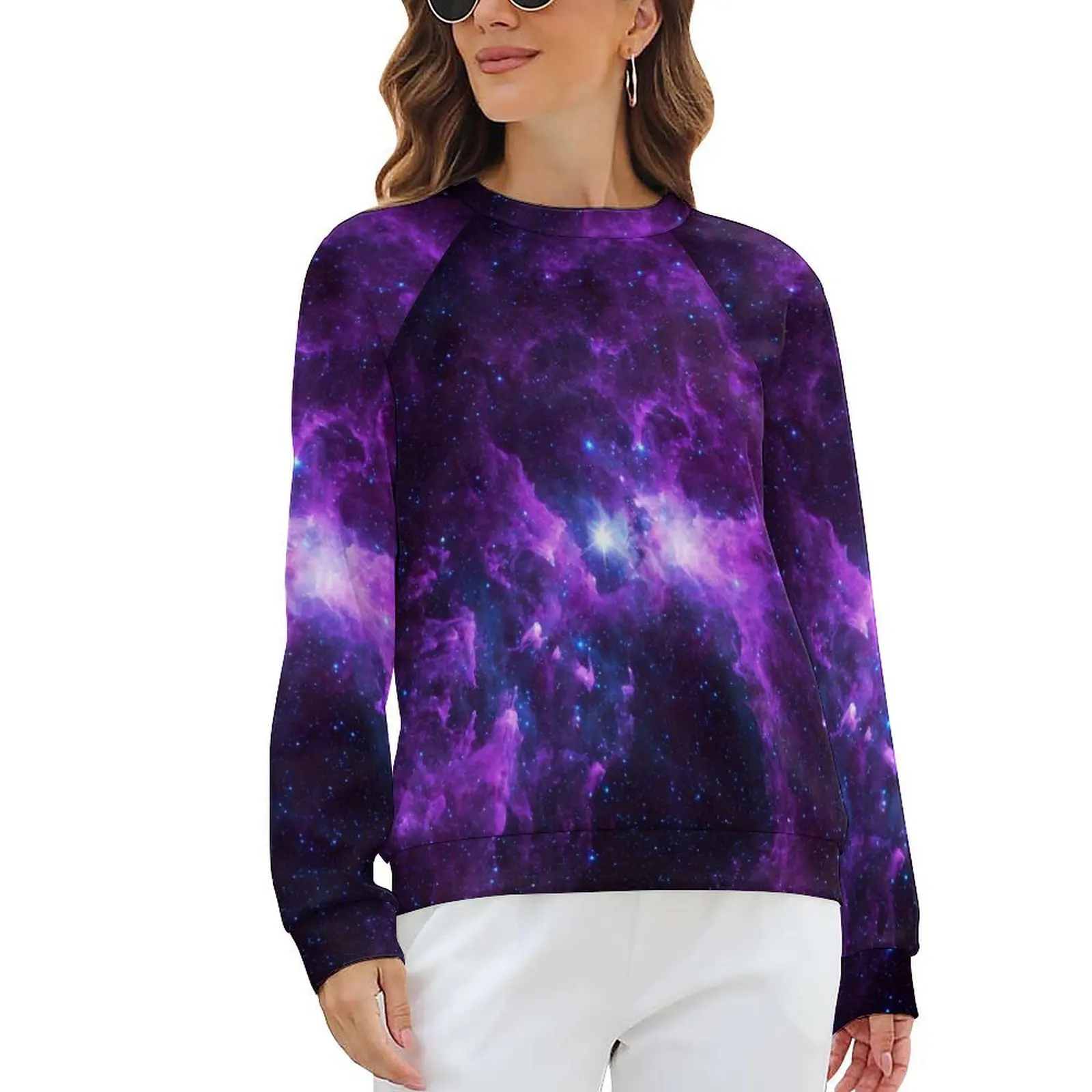 Purple Galaxy Hoodies Lady Long-Sleeve Colorful Print Kawaii Casual Hoodie Cheap Hip Hop Oversized Design Sweatshirts